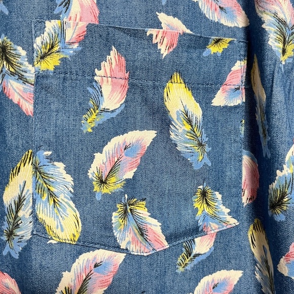 Barney Cools Feather Print Short Sleeve Shirt - Blue - Size M - Picture 8 of 8